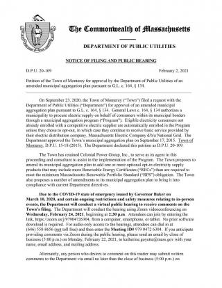 Dept of Public Utilities Public Hearing Notice